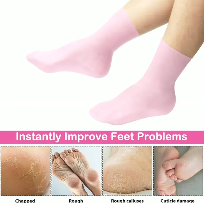 Moisturizing Socks & Gloves Kit with Gel, Plant Extract, Pink