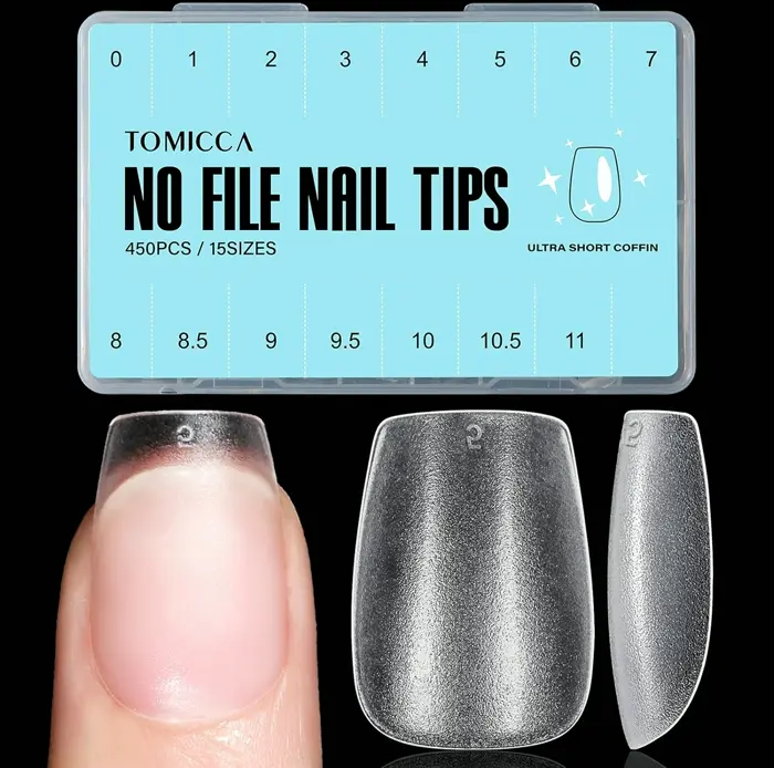 TOMICCA Extra Short Coffin Nail Tips - 450Pcs Full Cover, Acrylic Gel