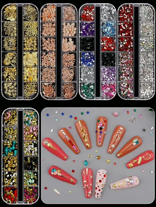 ECANKU 10 Boxes Manicure Art Gems