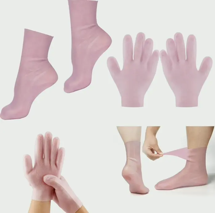Moisturizing Socks & Gloves Kit with Gel, Plant Extract, Pink