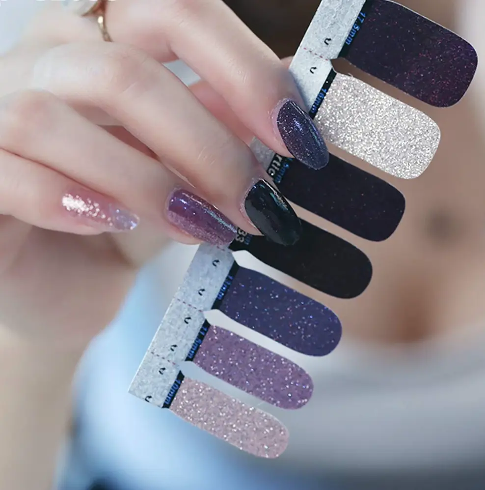 Wokoto 7 Pages Adhesive Nail Design Stickers Tips Glitter Gradient