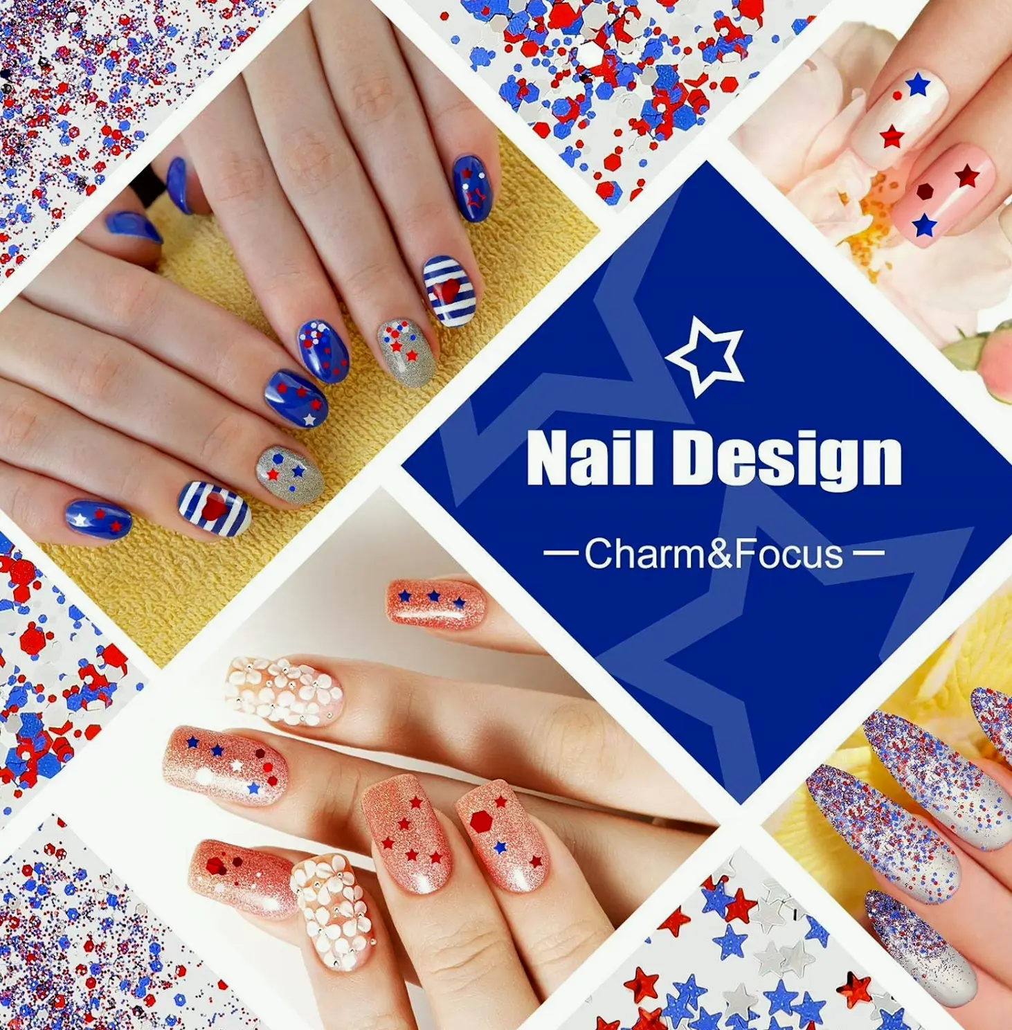 12 Boxes Independence Day Nail Sparkles 4th of July Manicure Art Star-shaped Sequins