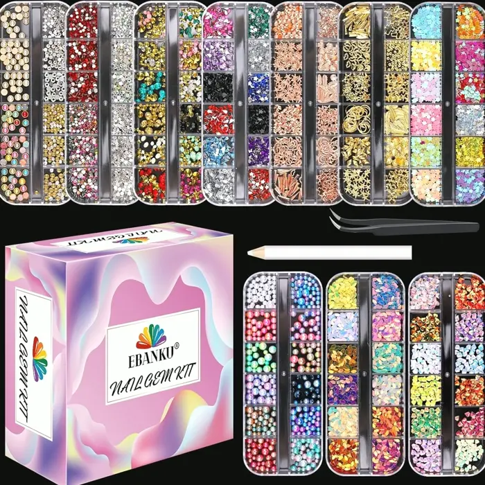 ECANKU 10 Boxes Manicure Art Gems