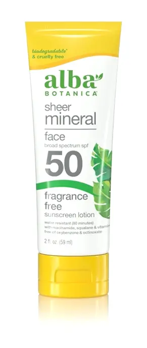 Alba Botanica Sun 50 Face Sun-Block, Unscented, Sheer Lotion