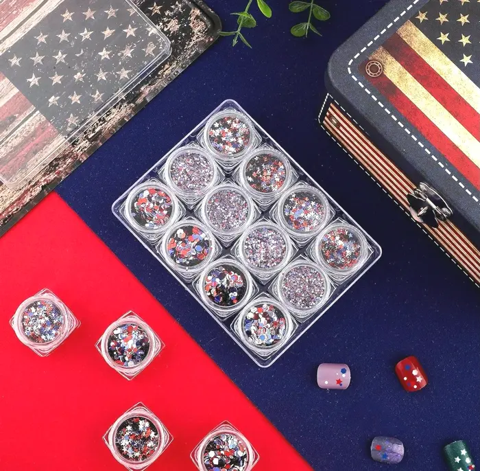 12 Boxes Independence Day Nail Sparkles 4th of July Manicure Art Star-shaped Sequins