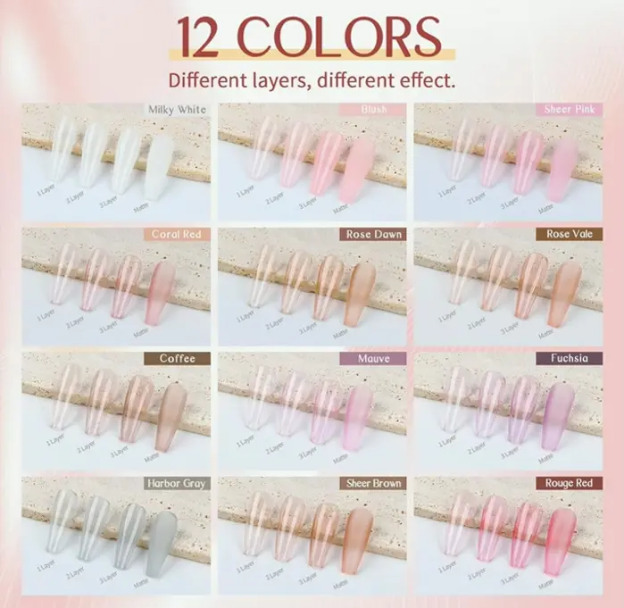 SAVILAND Translucent Gel Nail Art Set - 12 Colors