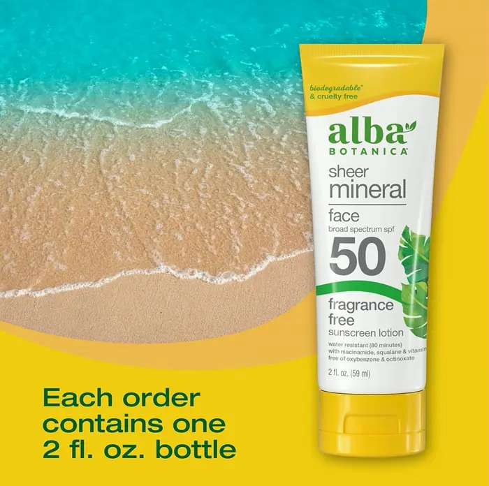 Alba Botanica Sun 50 Face Sun-Block, Unscented, Sheer Lotion