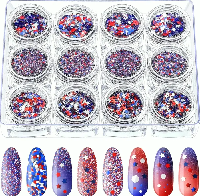 12 Boxes Independence Day Nail Sparkles 4th of July Manicure Art Star-shaped Sequins