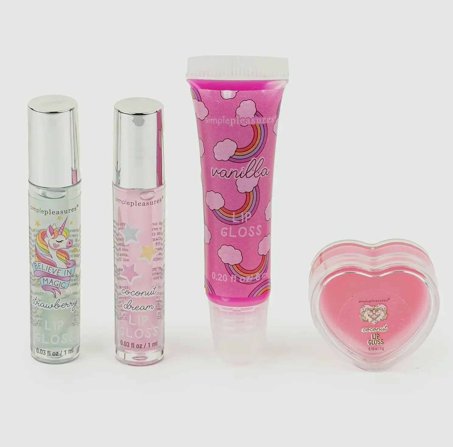 4-Piece Kids Lip Gloss Kit Fruity Flavored, Realistic Suitcase