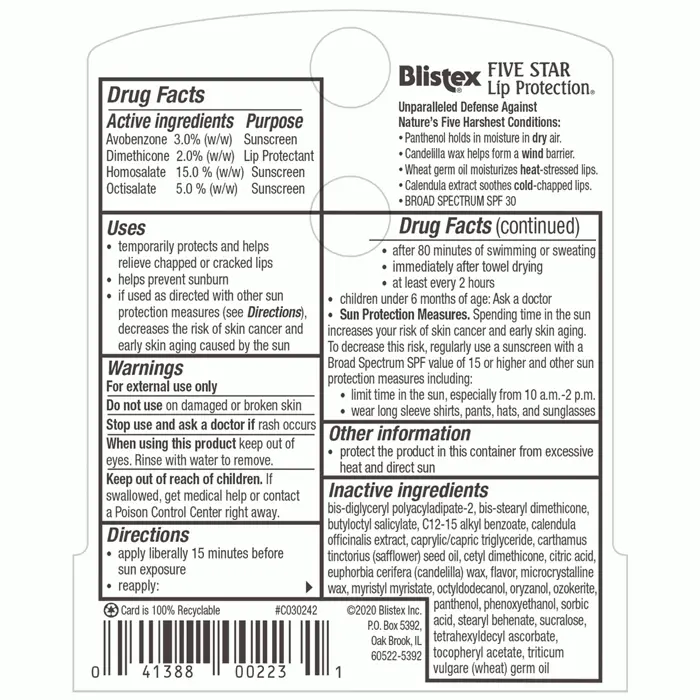 Lip Protection Brand 5-Star Protection Balm, 0.15 Oz - Wind & H2O Proof, SPF 30 UV Shield