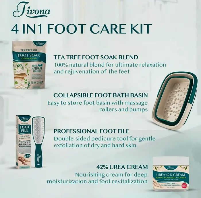 Foot Care Kit 4 in 1 - Essential Oils Mixes, Urea Cream