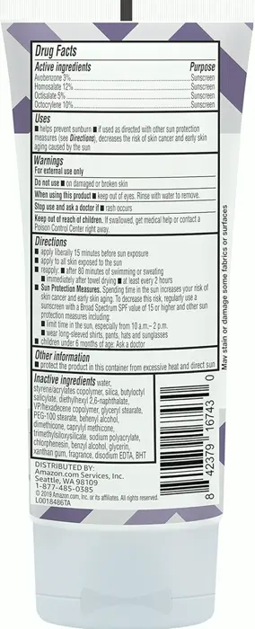 E-commerce Giant Label - Solimo Sheer Face Sunscreen SPF 55, Waterproof, Featherlight, 3 fl oz (Pack of 1)