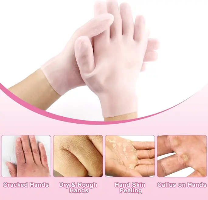 Moisturizing Socks & Gloves Kit with Gel, Plant Extract, Pink