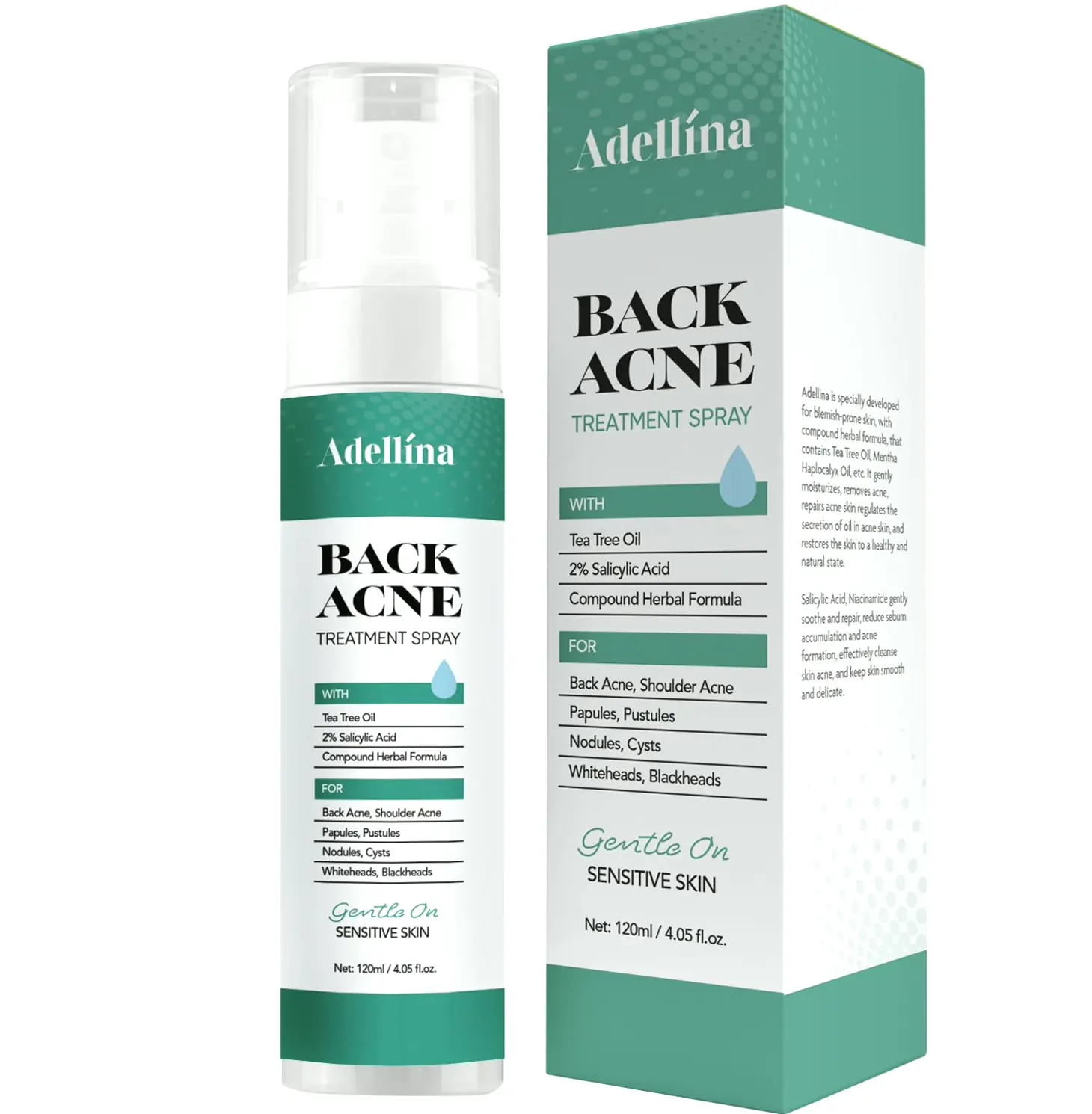 Body Acne Spray: Salicylic Acid, Tea Tree Oil & Niacinamide, 4 oz
