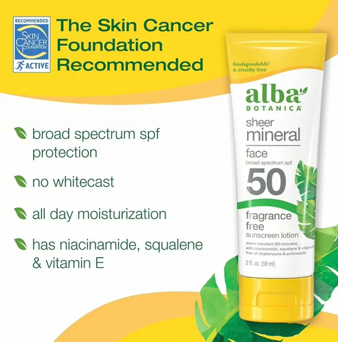 Alba Botanica Sun 50 Face Sun-Block, Unscented, Sheer Lotion